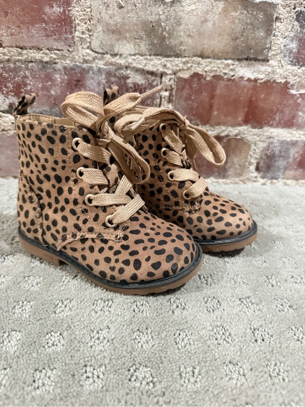 Cat & Jack Tan Leopard-Print Lace-Up Kids Boots